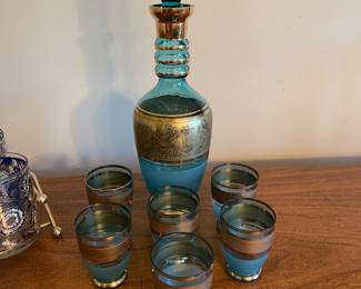 Bohemian Gold Encrusted Decanter Set