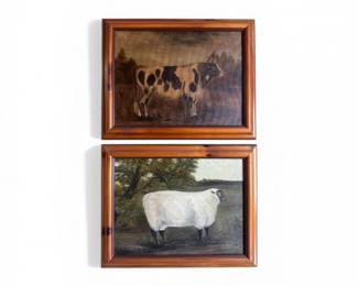 25 SignedSandraKlineOriginalFarmAnimalPaintingsCowSheep