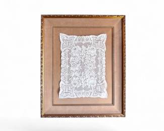 20 FramedAntiqueLinenLaceTextilewFloralGeometricPattern