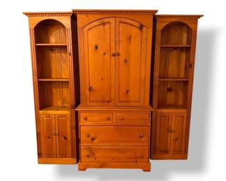 147 SolidWood3pcWallUnitArmoirewShelvesDovetailedDrawers