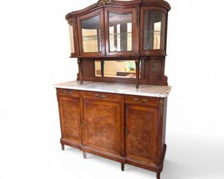 15 AntiqueMarbleTop2TierBuffetwLightedGlassHutch