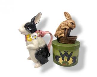 22 1990FitzFloydPansyBunnyPitcherRabbitBoxBunnyFigurine