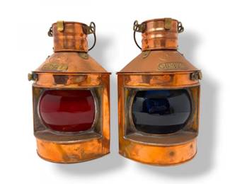92 VintageCopperPortStarboardOilLampswOriginalBoxes