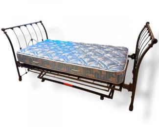 144 AntiqueStyleBlackMetalTwinTrundleBed