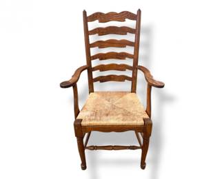28 AntiqueRusticLadderBackArmchairwWovenSeatCarvedSlats