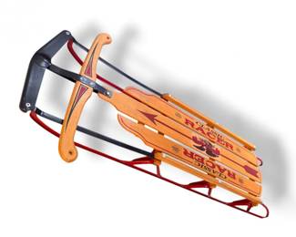 113 VintageClassicRacerWoodenSledwMetalRunnersSteeringBar