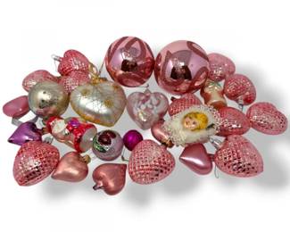 124 PinkHandBlownGlassChristmasOrnamentsinMixedDesigns
