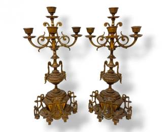 3 PairofAntiqueBrass4ArmCandelabrasOrnateDesign