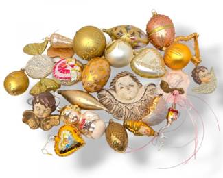 128 HandBlownGlassChristmasOrnamentsinGoldNaturalTones