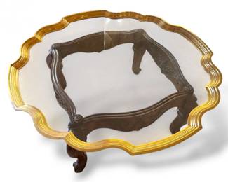 6 UniqueGlassTopCoffeeTablewBrassEdgeCarvedBase