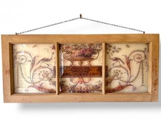 38 FramedPaintedGlassPanelwFloralBirdDesign