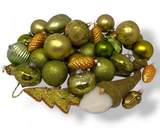 120 AssortedHandBlownGlassChristmasOrnamentsinGreenTones