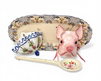 104 VintageServingPlatterAndreaWestPigWallMaskPlanterSpoon