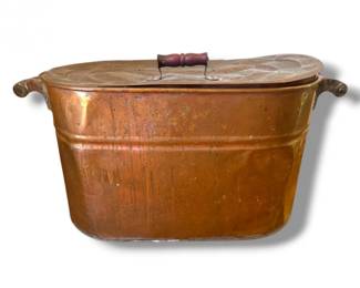 72 AntiqueCopperBoilerWashTubwLidWoodHandles