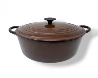 55 LargeVintageLeCreusetGBrownOvalDutchOvenwLidFrance