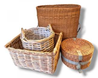 136 LargeWickerBasketsSetwHatBoxTallStorageBasket