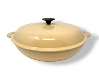54 LargeVintageLeCreuset30LiddedCasseroleCreamYellowCastIron