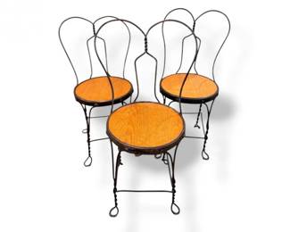 71 AntiqueWroughtIronChairswHeartBackTwistedLegs