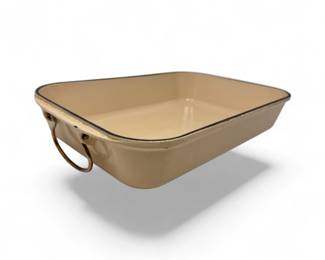 98 VintageLeCreusetStyleDijonYellowRoastingPanwSwingHandles