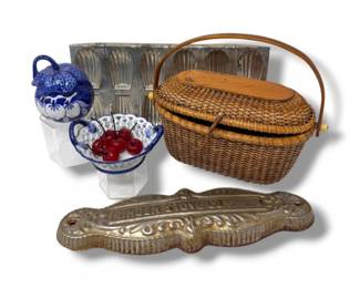89 MixedVintageKitchenDecorGlassCherriesBasketCeramicsSign