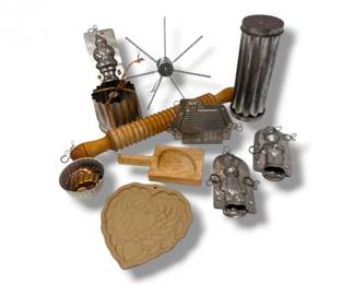 52 VintageBakingToolsChocolateMoldswRollingPinTinsOthers