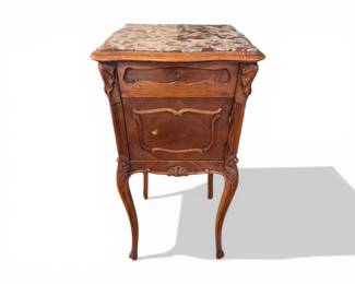 150 AntiqueFrenchLouisStyleCarvedNightstandwReddishStoneTop