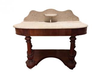 151 MarbleTopWoodenWashstandwBacksplashTurnedLegs