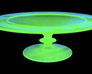 Uranium Glass 8 Round Pedestal Serving Tray