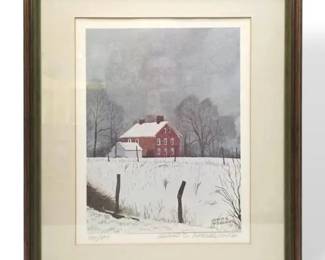 Leland McClelland Red Barn In Winter Signed  Numbered Print