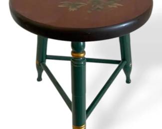 L. Hitchcock Green Wooden Stool w Floral Design