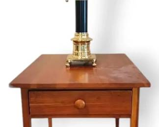 Shaker Style Wooden Single Drawer Side Table w Metal 2Bulb Lamp