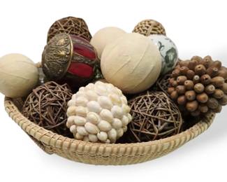 Decorative Balls In A Handmade 16 Basket