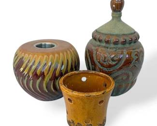 Two Ceramic Fire Pots  Orchid Pot