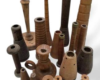 Antique Primitive Wooden Spools  Candleholders