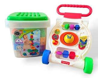 Box Of Lego Quatro Blocks And FisherPrice Activity Walker