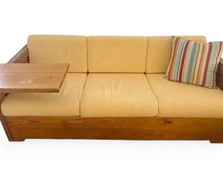 Solid Wood Yellow Couch W Striped Pillow
