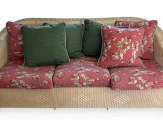 Outdoor Wicker Couch W Floral Cushions