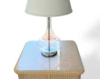 Outdoor Wicker Table W Clear Glass Lamp