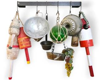 Wrought Iron Utensil Rack With Wood Buoys, Kitchen Accessories  More