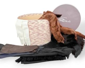 Vintage Fur Cap, Stole,  Gloves