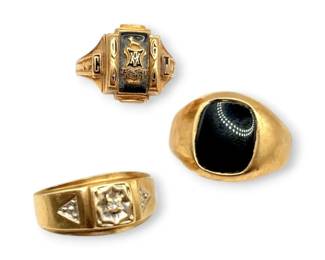 10k Gold Rings Black Signet, Diamond, Class Ring 11.7g Total