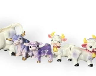 Vintage Purple Cows and Kittens Salt Pepper Shakers