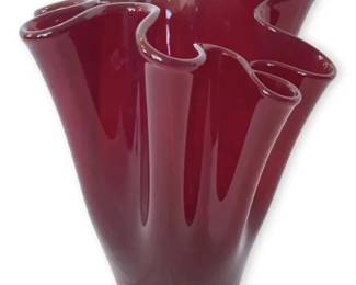 Vintage Red Ruffled Glass Vase