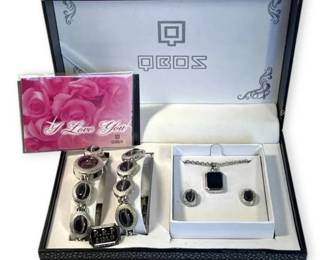 QBOS Matching Necklace, Earrings, Bracelet And Watch