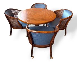 Wooden Circle Dining Table With 4 Cane Back Barrel Seats