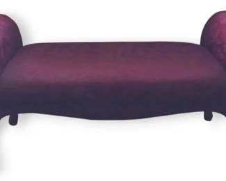 Burgundy Rolled Arm Queen Anne Style Settee with Floral Pattern