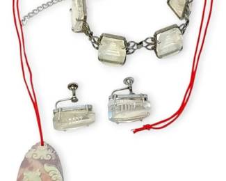 Antique Art Deco Silver Glass Intaglio Asian Pagoda Motif Bracelet And More