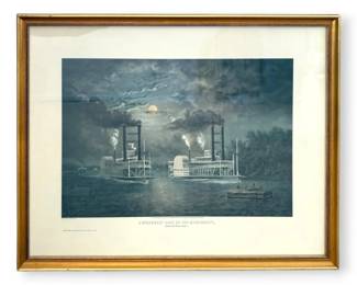 Framed Print Of The 1858 Steamboat Race On The Mississippi Between Baltic And Diana 27W x 21H