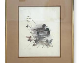 Framed Wildlife Print Of Two Mallard Ducks In Pond By Mads Stage 20.25H x 16.25W