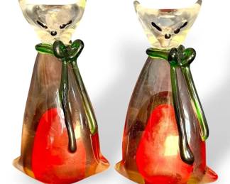 Two Art Glass Cat Candle Holders